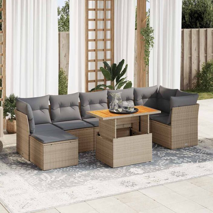 Salon de jardin avec coussins 8 pcs beige résine tressée - Photo n°1