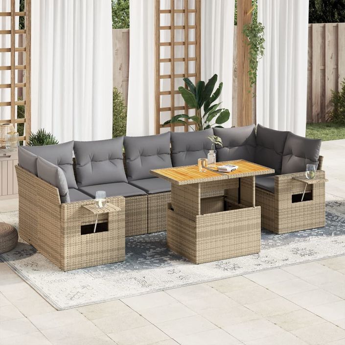 Salon de jardin avec coussins 8 pcs beige résine tressée - Photo n°1