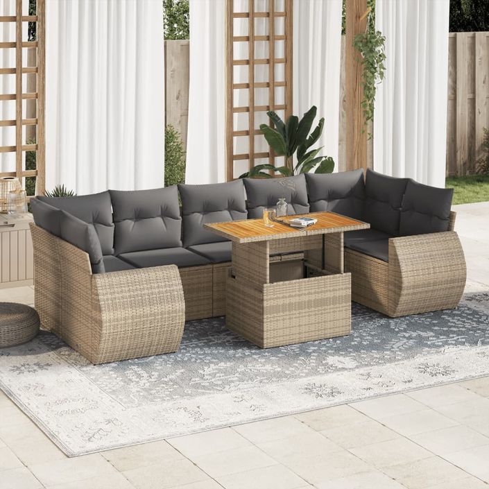 Salon de jardin avec coussins 8 pcs beige résine tressée - Photo n°1