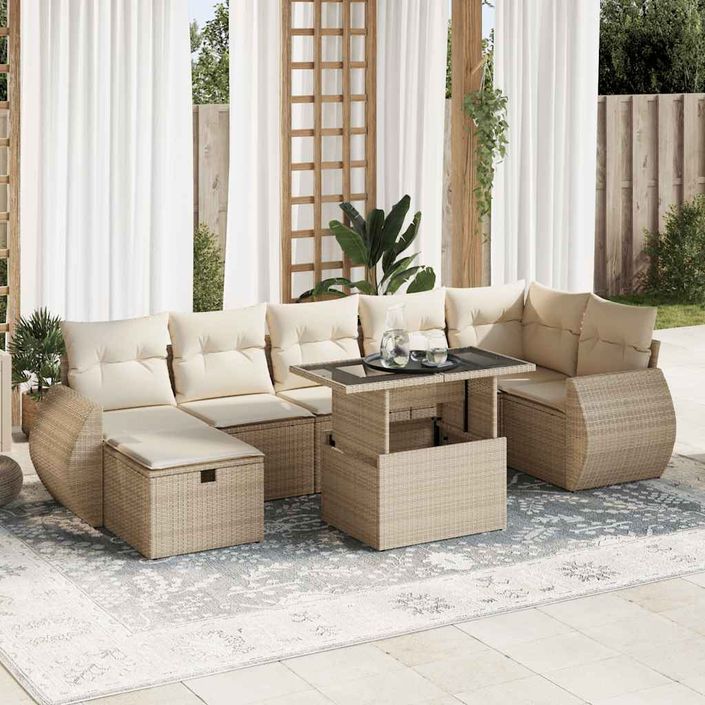 Salon de jardin avec coussins 8 pcs beige résine tressée - Photo n°1