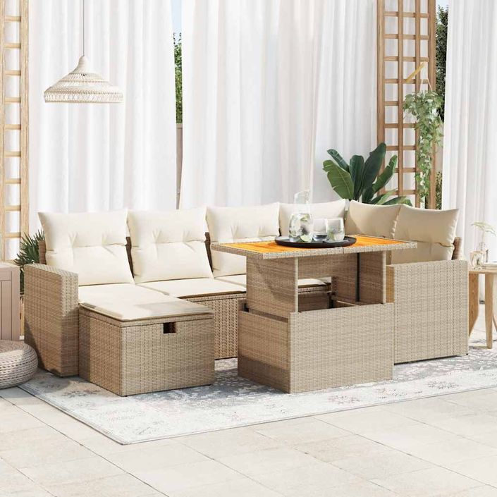 Salon de jardin avec coussins 8 pcs beige résine tressée acacia - Photo n°1