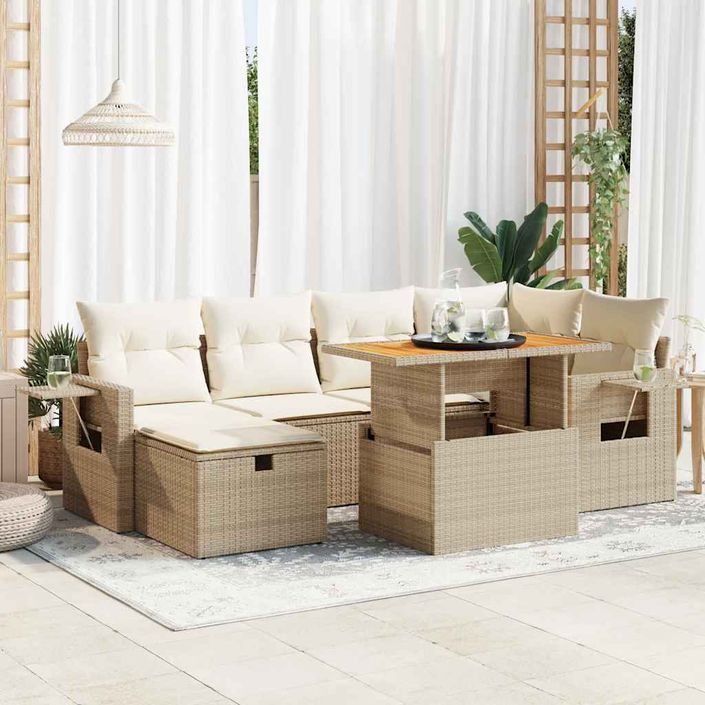 Salon de jardin avec coussins 8 pcs beige résine tressée acacia - Photo n°1