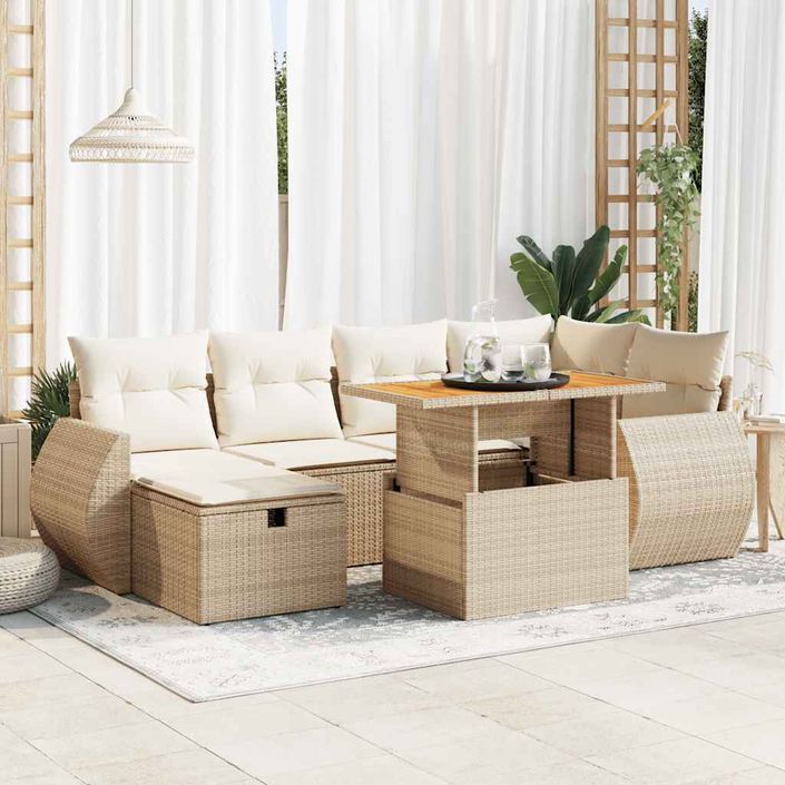 Salon de jardin avec coussins 8 pcs beige résine tressée acacia - Photo n°1