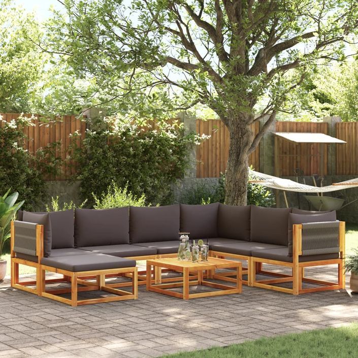 Salon de jardin avec coussins 8 pcs bois massif d'acacia - Photo n°1