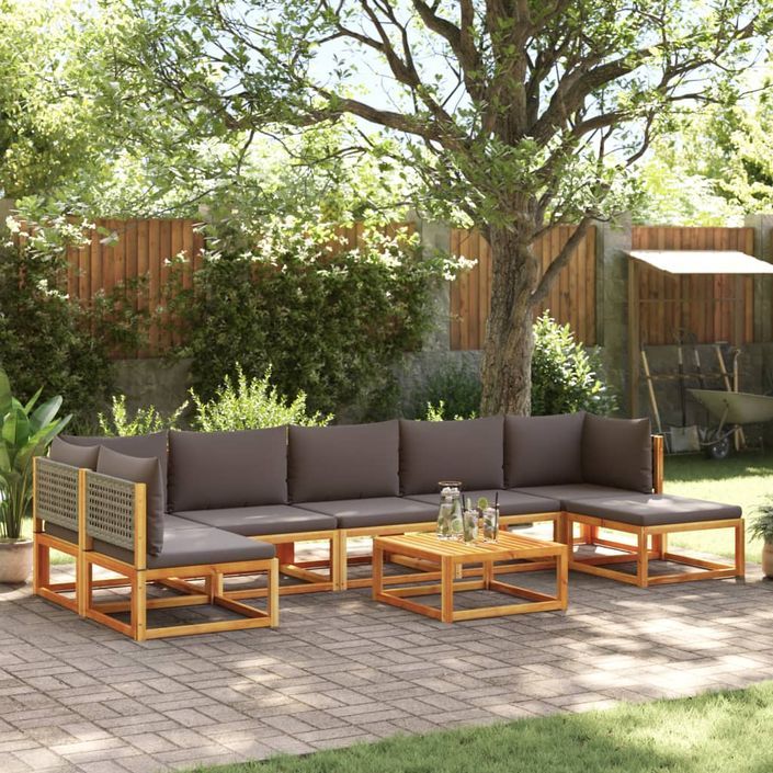 Salon de jardin avec coussins 8 pcs bois massif d'acacia - Photo n°1