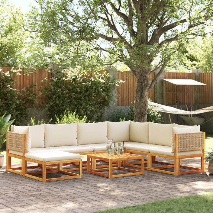 Salon de jardin avec coussins 8 pcs bois massif d'acacia - Photo n°1