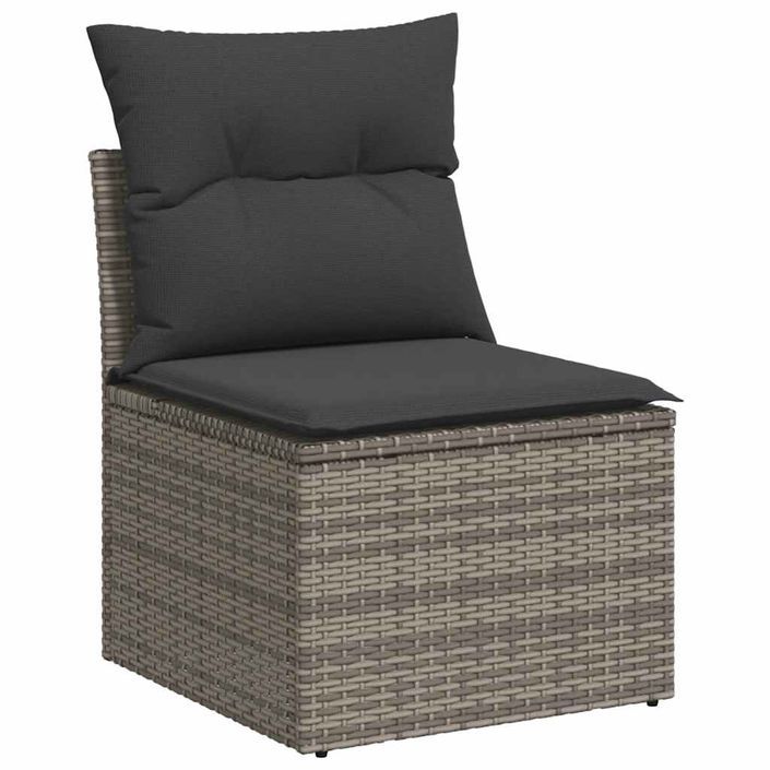 Salon de jardin avec coussins 8 pcs gris résine tressée acacia - Photo n°3