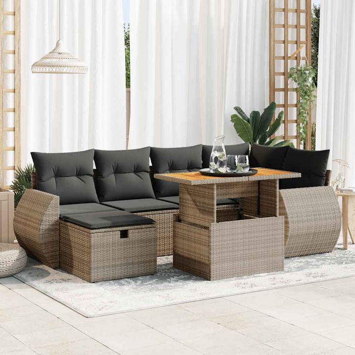 Salon de jardin avec coussins 8 pcs gris résine tressée acacia - Photo n°1