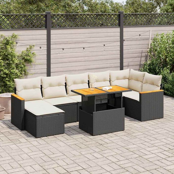 Salon de jardin avec coussins 8 pcs noir résine tressée acacia - Photo n°1