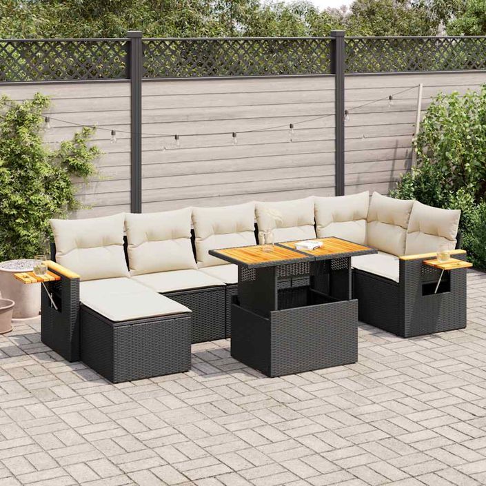 Salon de jardin avec coussins 8 pcs noir résine tressée acacia - Photo n°1