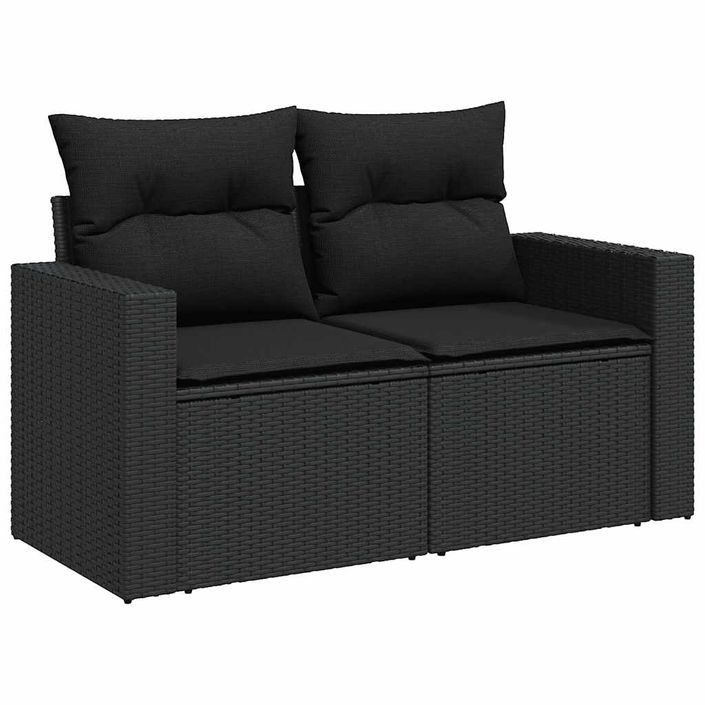 Salon de jardin avec coussins 8 pcs noir résine tressée acacia - Photo n°6