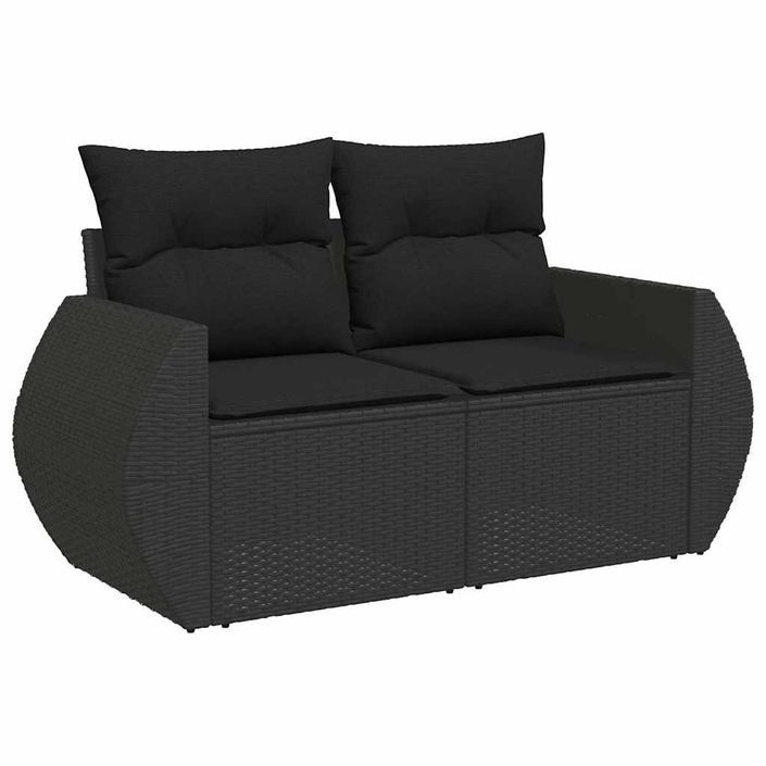 Salon de jardin avec coussins 8 pcs noir résine tressée acacia - Photo n°5