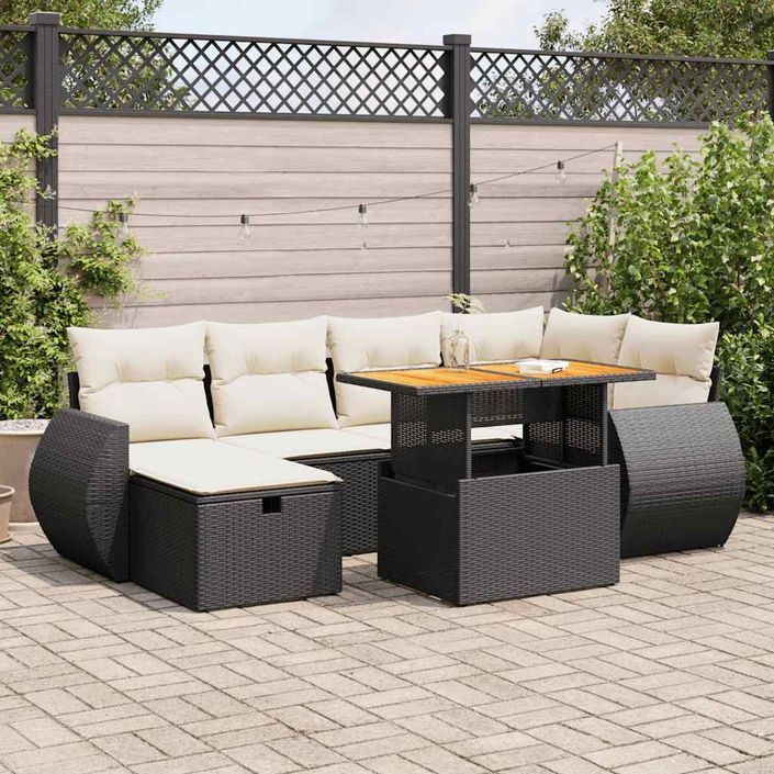 Salon de jardin avec coussins 8 pcs noir résine tressée acacia - Photo n°1