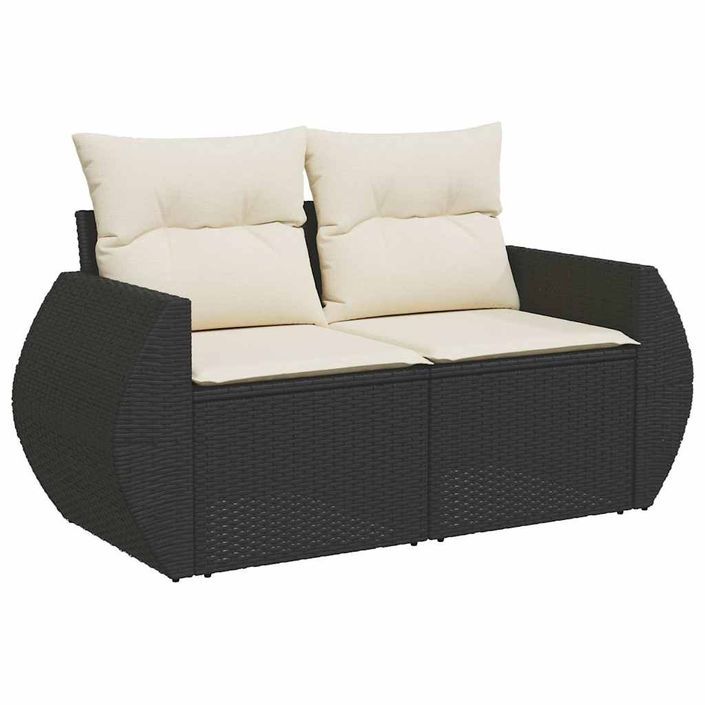 Salon de jardin avec coussins 8 pcs noir résine tressée acacia - Photo n°5