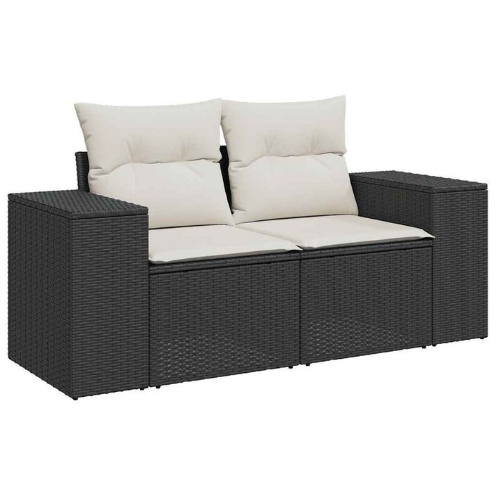 Salon de jardin avec coussins 8 pcs noir résine tressée acacia - Photo n°5