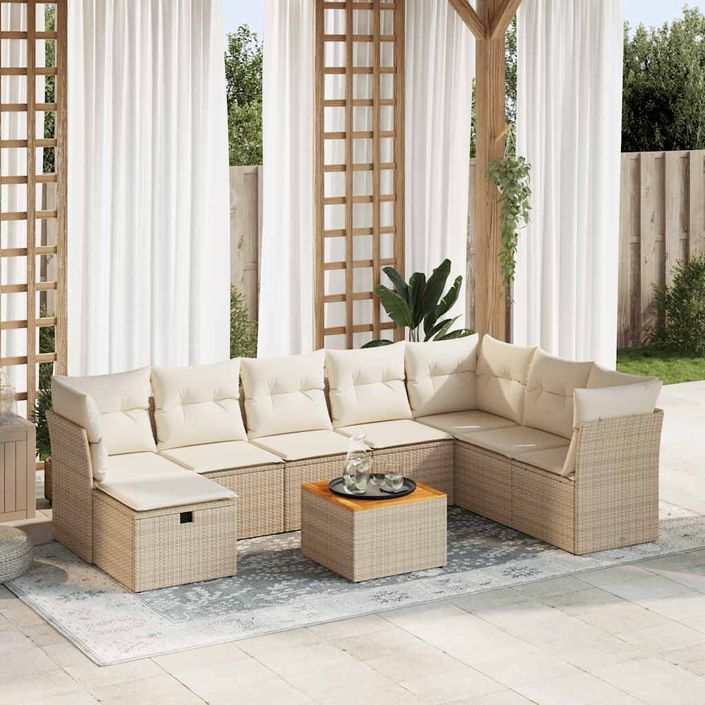 Salon de jardin avec coussins 9 pcs beige résine tressée - Photo n°1