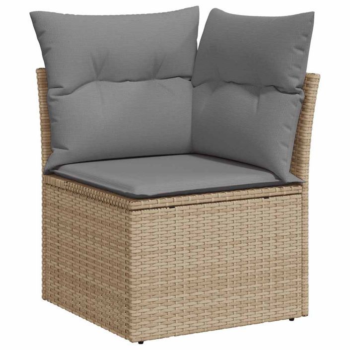 Salon de jardin avec coussins 9 pcs beige résine tressée acacia - Photo n°4