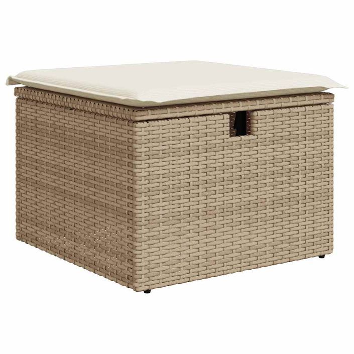 Salon de jardin avec coussins 9 pcs beige résine tressée acacia - Photo n°5