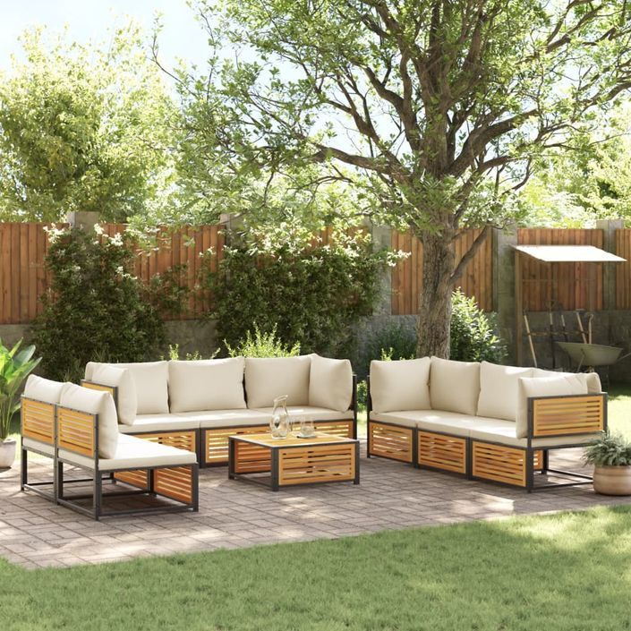 Salon de jardin avec coussins 9 pcs bois massif d'acacia - Photo n°1