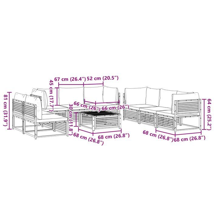 Salon de jardin avec coussins 9 pcs bois massif d'acacia - Photo n°12