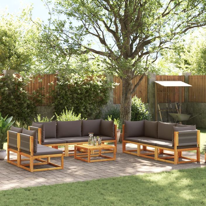 Salon de jardin avec coussins 9 pcs bois massif d'acacia - Photo n°1