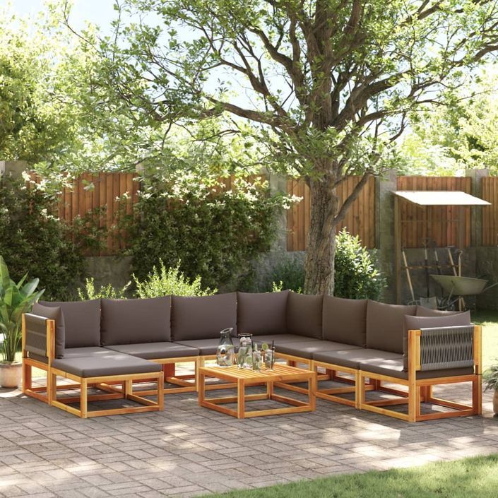 Salon de jardin avec coussins 9 pcs bois massif d'acacia - Photo n°1