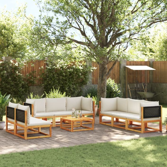 Salon de jardin avec coussins 9 pcs bois massif d'acacia - Photo n°1