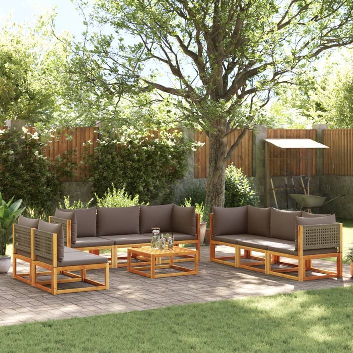 Salon de jardin avec coussins 9 pcs bois massif d'acacia - Photo n°1