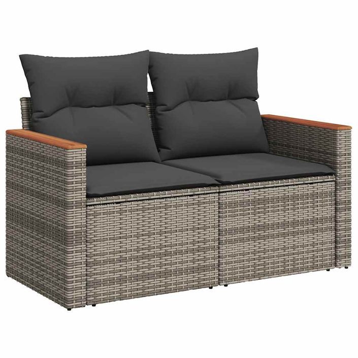 Salon de jardin avec coussins 9 pcs gris résine tressée acacia - Photo n°3