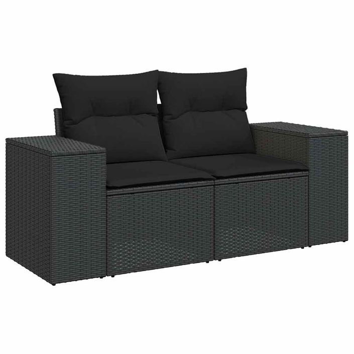 Salon de jardin avec coussins 9 pcs noir résine tressée acacia - Photo n°5