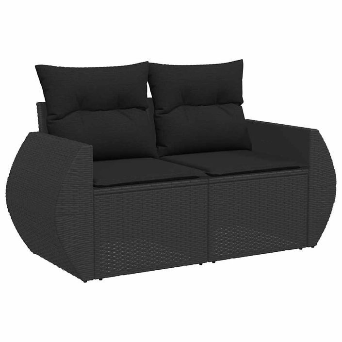 Salon de jardin avec coussins 9 pcs noir résine tressée acacia - Photo n°5