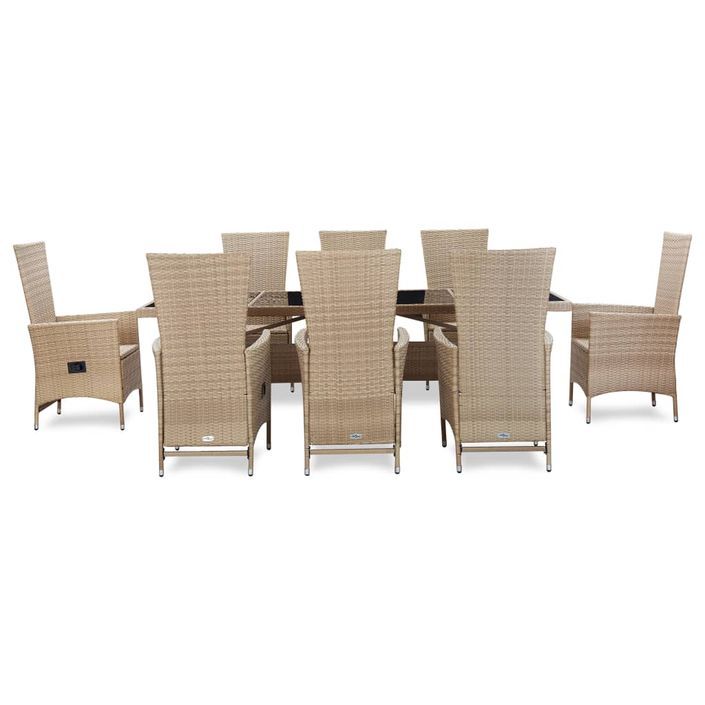 Salon de jardin avec coussins 9 pcs Résine tressée Beige 2 - Photo n°3