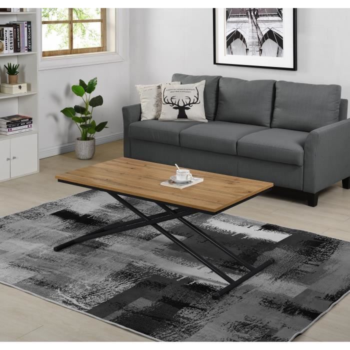 Table Up and Down - Pieds métal noir et décor chene naturel - L 110 x P 60 x H 39-75 cm - Photo n°2