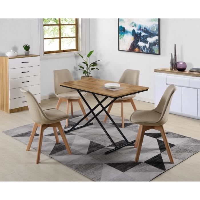 Table Up and Down - Pieds métal noir et décor chene naturel - L 110 x P 60 x H 39-75 cm - Photo n°3