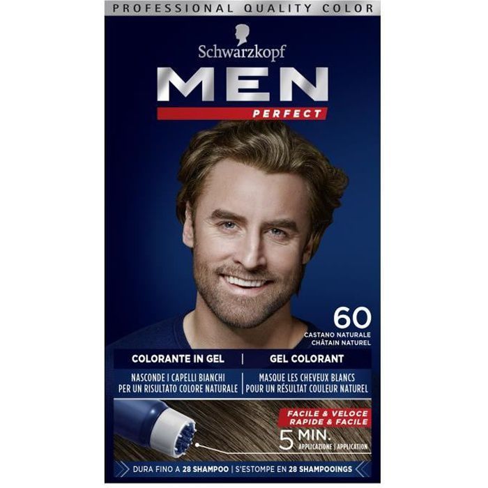 SCHWARZKOPF - Men Perfect - Gel Colorant Anti-Cheveux Blancs Homme - Coloration Cheveux Homme - Châtain Naturel 60 - Photo n°1