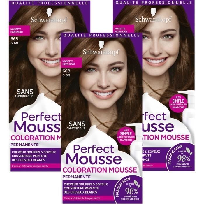 SCHWARZKOPF Perfect Mousse - Coloration Cheveux - Mousse permanente sans Ammoniaque - Noisette 668 - Lot de 3 - Photo n°1