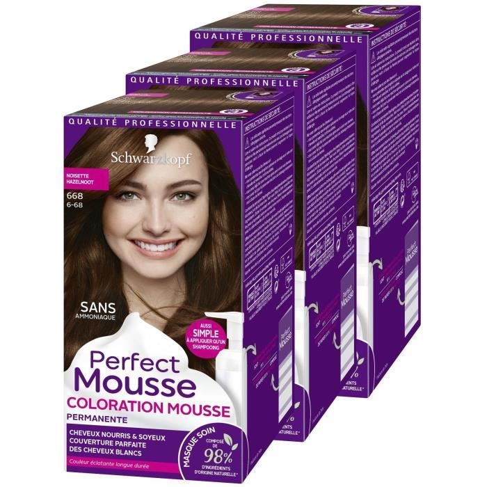 SCHWARZKOPF Perfect Mousse - Coloration Cheveux - Mousse permanente sans Ammoniaque - Noisette 668 - Lot de 3 - Photo n°3