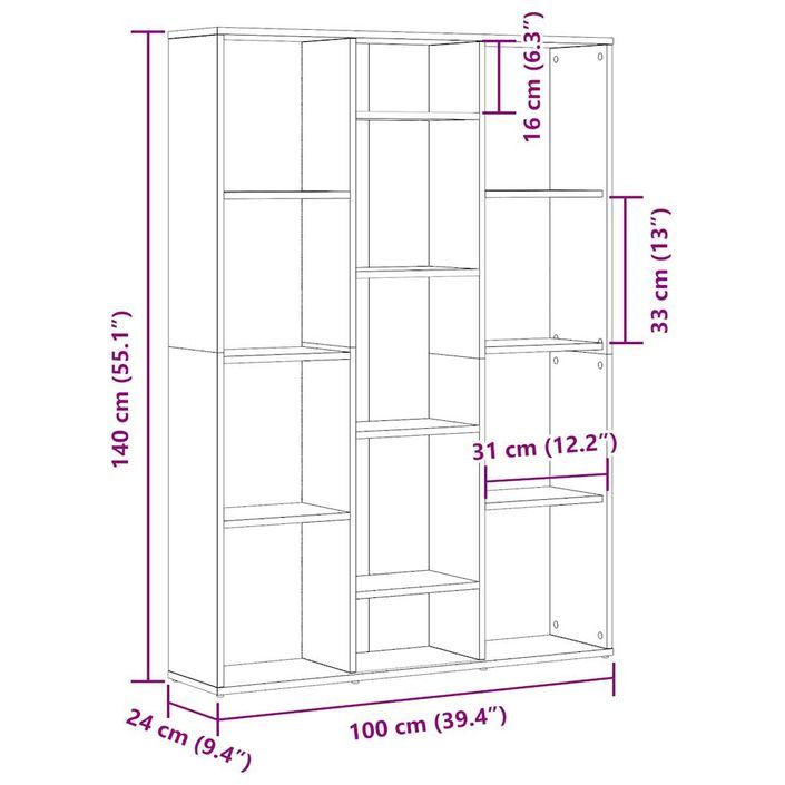 Séparateur de pièce/Bibliothèque chêne artisanal 100x24x140 cm - Photo n°10