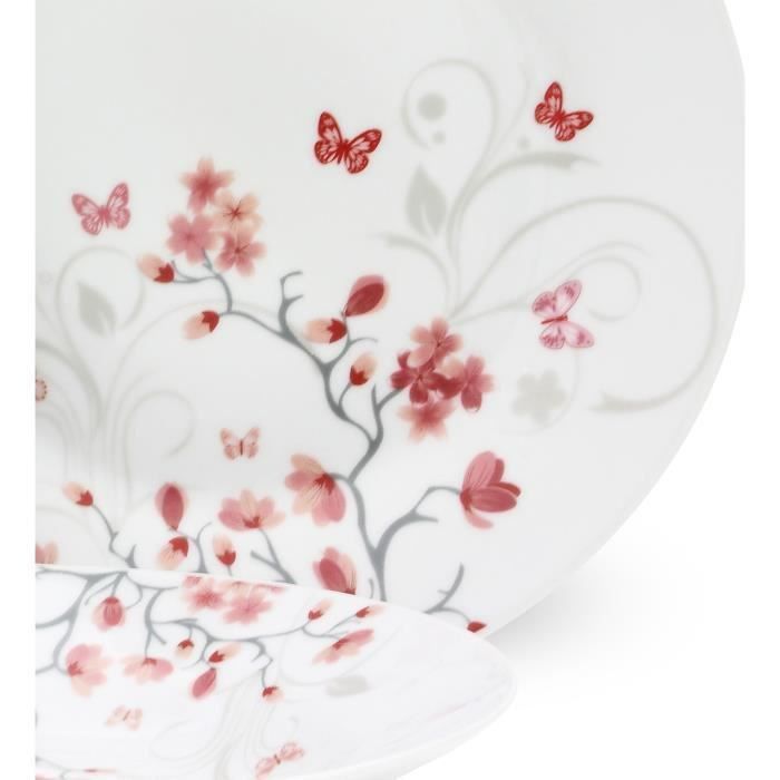 Service de Table 18 pieces en porcelaine Papillons rouge - Photo n°2