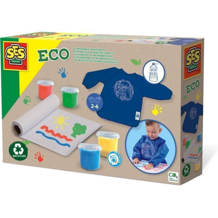 SES CREATIVE - Kit de peinture au doigt avec tablier Eco - 100% recyclé - Photo n°1
