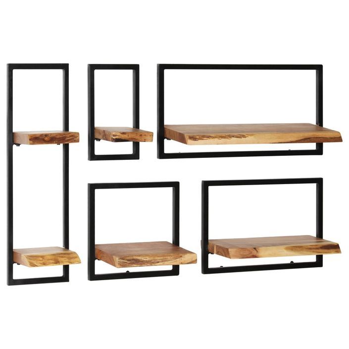 Set d'étagères murales 5 pcs Bois d'acacia massif et acier - Photo n°1