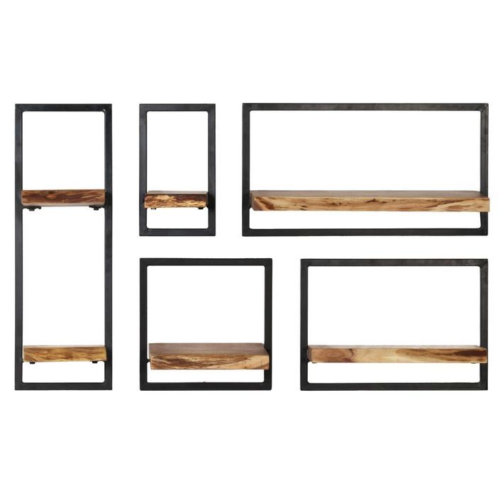 Set d'étagères murales 5 pcs Bois d'acacia massif et acier - Photo n°2