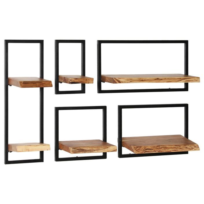 Set d'étagères murales 5 pcs Bois d'acacia massif et acier - Photo n°9