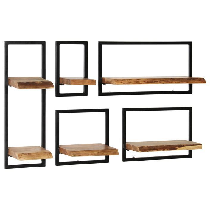 Set d'étagères murales 5 pcs Bois d'acacia massif et acier - Photo n°10