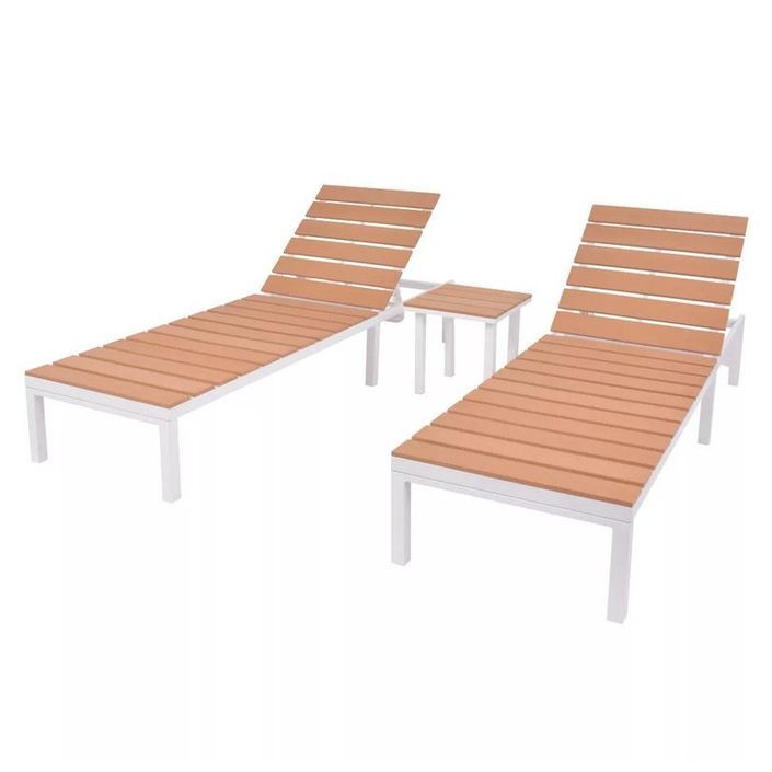 Set de 2 chaises longues et 1 table WPC marron et métal Etrino - Photo n°1