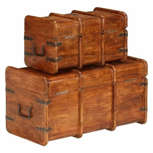 Set de 2 coffres de rangement bois d'acacia massif finition miel Akira - Style vintage - Photo n°5