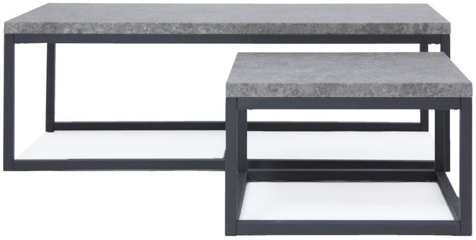 Set de 2 table basse gigognes effet béton et métal noir Alex - Photo n°1