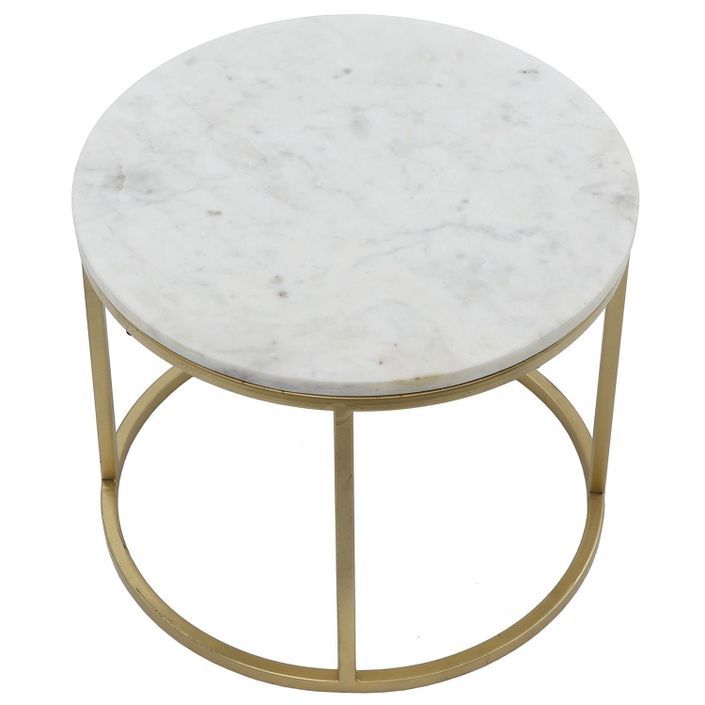 Set de 2 tables basses effet marbre blanc et métal doré Artik - Photo n°2