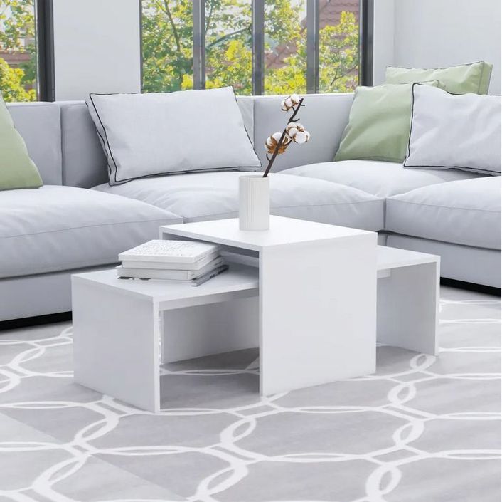 Set de 2 tables basses gigognes bois blanc Folet 100 cm - Photo n°3