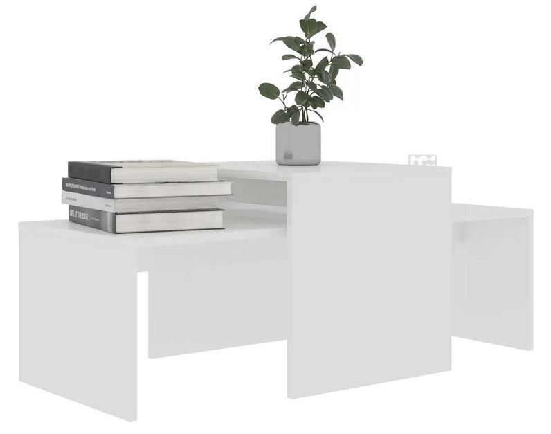 Set de 2 tables basses gigognes bois blanc brillant Folet 100 cm - Photo n°1